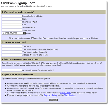 Clickbank signup form